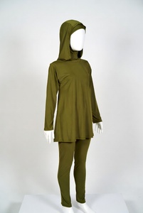 Women Modest Swimwear Set Olive Green Long Sleeve Tunic <b>Full</b> Length Leggings Matching <b>Hijab</b> UPF50+ Breathable Solid Color - Product Image 1