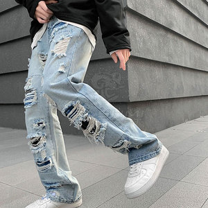 Premium Quality Slim Straight Fit Distressed <b>Jeans</b> <b>Soft</b> Stretch Fabric Washed Finish Casual Modern Style Pants - Product Image 4