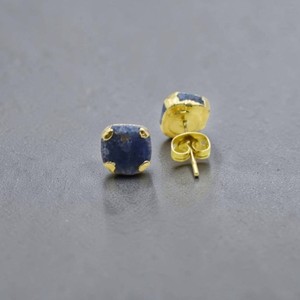 Dyed Sapphire Raw Gemstone Gold Electroplated <b>Studs</b> <b>Earrings</b> Jewelry for Wholesale - Product Image 1
