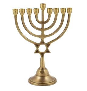 Portavelas vintage de arte antiguo con estrella Menorah Auténtico 8 pulgadas/20 cm Siete ramas Menorah - Product Image 1