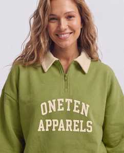 Pull à col zippé vert pour femme Oneten Apparel avec col crème - Product Image 1