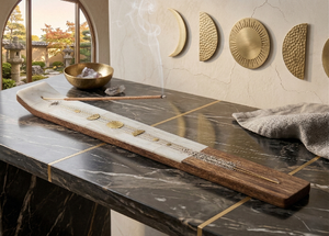 Soporte de incienso de madera para varillas con recogedor de cenizas, quemador de incienso de latón con 3 orificios, soporte de madera para varillas de incienso para meditación - Product Image 5