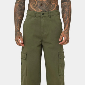 Pantalon de jogging pour homme vert olive, taille élastique, plusieurs poches, style workwear, tissu en toile, vêtements d'automne - Product Image 6