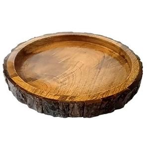 <b>Solid</b> Mango <b>Wood</b> Tray Handmade <b>Round</b> Serving Plate with Natural Bark Edge - Product Image 6