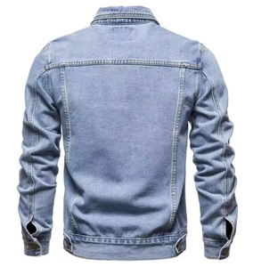 Veste en jean bleu clair pour homme, coupe classique, couleur unie, coton, boutons sur le devant, poches surpiquées, streetwear, hiver, décontracté - Product Image 4