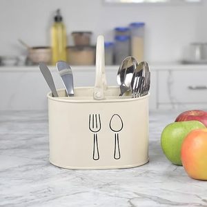 Porta cubiertos cilíndrico de metal con diseño de tenedor y cuchara para almacenamiento en la cocina, estilo minimalista, tipo vertical. - Product Image 1