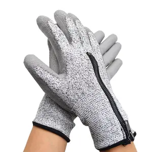 Gants HPPE résistants aux coupures avec revêtement en PU avec fermeture éclair pour l'usine de verre