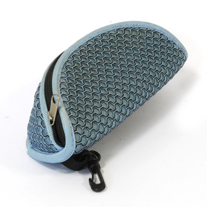 Eyelet Fabric Semi-Hard Rectangle Blue Hexagon Pattern Zipper Closure Eyeglasses <b>Case</b> - Product Image 2