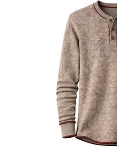 Sweat-shirt Henley à imprimé géométrique beige pour homme, manches longues, en molleton français, coupe classique, haut décontracté pour homme, vêtements d'hiver, nouveauté - Product Image 3