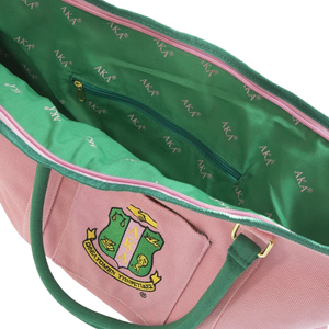 AKA <b>Canvas</b> <b>Tote</b> Pink & Green Shopping Bag with Embroidered Crest Large Reusable Carryall Shoulder <b>Tote</b> for Everyday Use - Product Image 6