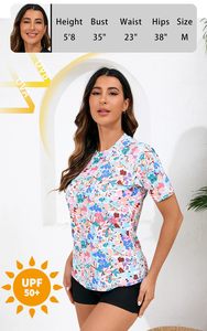 Women's 2-Piece Rash Guard <b>Swimsuit</b> Short Sleeve Swim Shirt Shorts Quick Dry <b>Modest</b> Surf Swimwear OEM ODM - Product Image 2