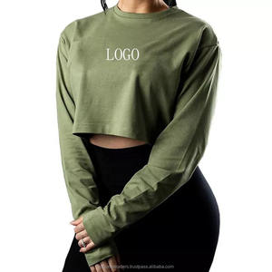 เสื้อยืดครอปแขนยาวสำหรับผู้หญิงผ้าคอตตอนแขนยาวผ้า100% ปรับแต่งได้เสื้อยืดแห้งเร็วเป็นมิตรกับสิ่งแวดล้อม - Product Image 1