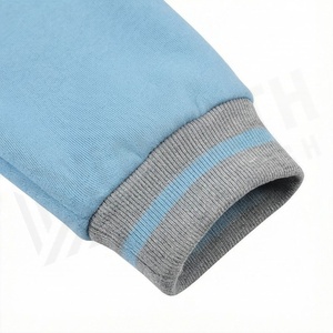 Survêtement unisexe bleu clair à capuche avec manches grises, couleur unie, vêtements de sport décontractés, design à fermeture boutonnée sur toute la longueur, vêtements d'automne - Product Image 6