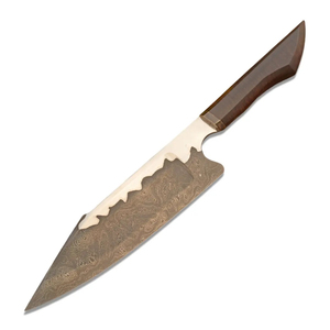 มีดเชฟเหล็กกล้าคาร์บอนทำมือแบบกำหนดเองของ Burraq ใบมีด 8 นิ้ว หนา 3.0 มม. ผิวเรียบ ด้ามไม้หุ้มหนัง ใหม่ - Product Image 1