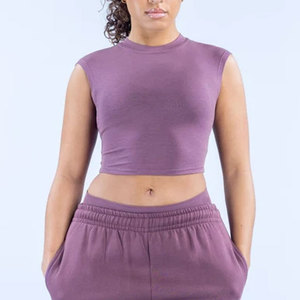 Camiseta Deportiva Corta de Color Sólido para Mujer, Personalizable, sin Mangas, para Gimnasio, Deportes, Spandex, Corte Cuadrado - Product Image 1