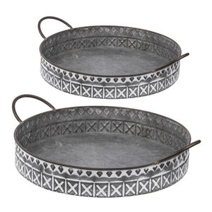 Juego de 2 bandejas redondas para servir con asas, hierro galvanizado gris, estilo rústico vintage, decoración de mesa, precio económico - Product Image 1