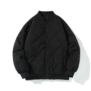 Veste matelassée noire pour homme avec doublure en sherpa, col montant, vêtement d'hiver décontracté, coupe régulière, coupe-vent, rembourrage en polyester - Product Image 2