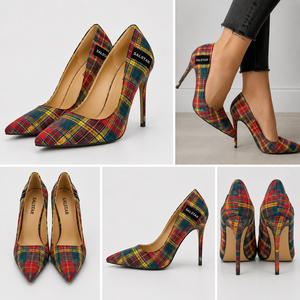 Escarpins à talons aiguilles à carreaux pour femmes, à bout pointu, style tartan, pour mariage et soirée, fabricant de marque privée - Product Image 6