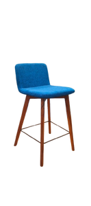 Modern Blue Rattan Bar <b>Stool</b> with Fixed Armrest <b>Wooden</b> Legs and Metal Base for Home Bar Use - Product Image 5