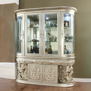 Luxury <b>Silver</b> European Classic Dining Room Set Display Cabinet Antique Carved Wood Dining <b>Table</b> 8 Chairs <b>Console</b> Mirror Hotel - Product Image 3