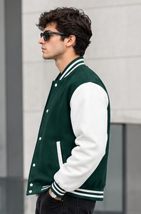 Chaqueta Varsity Verde y Blanca para Hombre con Botones al Frente, Chaqueta Bomber Informal de Corte Regular para Otoño - Product Image 4