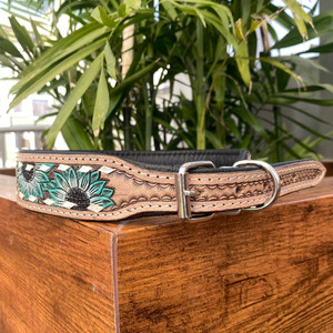 Wholesale Durable Hand Tooled Leather <b>Padded</b> Dog Collar Pet Accessories Genuine Leather Adjustable Collar for Medium & Large Dog - Product Image 3