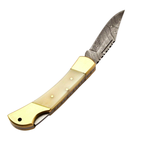 Custom Handmade Damascus <b>Steel</b> Lock Back Folding Knives with Cream Handle Gold Brass Bolsters for <b>Outdoor</b> Hunting Camping Gear - Product Image 3