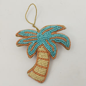 Beautifully <b>Beaded</b> Tree or Mushroom Ornament With Layered Patterns and Loop for Hanging Flair and Warm Tones to Christmas Tree - Product Image 3