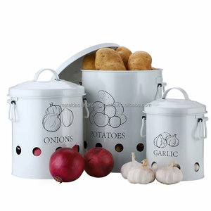 Potato Onion Garlic Storage <b>White</b> Food Storage Container Set Storage and Long <b>Shelf</b> Life With Aerating Tin Storage Holes & Lids - Product Image 4
