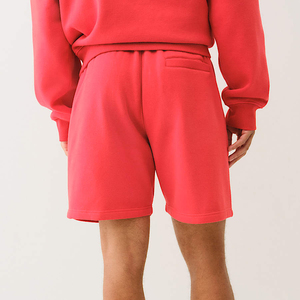 Shorts en coton uni pour homme, taille mi-haute, décontractés, tricotés, respirants, pour l'entraînement, rouge - Product Image 2