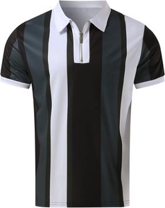 เสื้อโปโลชายแขนสั้นลายทาง ผ้าทอสีดำ ขาว เทา ทรงปกติ สั่งทำได้ - Product Image 2