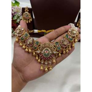 Indian Ethnic Gold Plated <b>Pearl</b> Bridal Necklace <b>Set</b> by Akira Chorski - Product Image 2