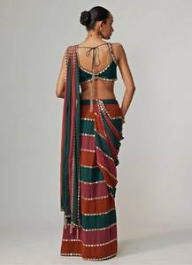 Sari de Georgette Sintética Premium con Bordado de Espejo Real, Estilo Bollywood, Largo hasta el Suelo, Diseñado para Celebraciones Festivas Elegantes y Fiestas - Product Image 3