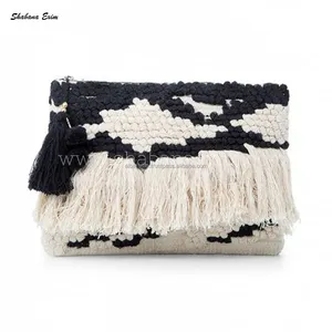 Bolso de playa bohemio de algodón decorativo con cremallera para uso diario y moda en diferentes formas de proveedor indio