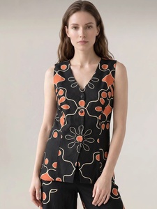 Chaleco Retro con Estampado Floral para Mujer, Cuello en V, Abotonado, Sin Mangas, Negro, Fabricante de Ropa - Product Image 6