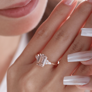 Vintage Floral 3.5ct <b>Brown</b> Emerald Cut Lab Created Diamond Ring 18K Solid Yellow Gold Tapered Band Champagne Diamond Look Ring - Product Image 5