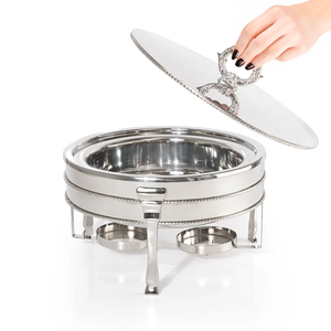 Luxury round chafing dish stainless steel <b>buffet</b> <b>warmer</b> with brass handle border catering hotel food <b>warmer</b> with lid - Product Image 2