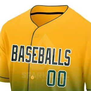 SPARKWELL Baseball Jersey Unisex Gradient Yellow Green Short <b>Sleeve</b> Button Front Letter Print Casual Spring 100% Polyester - Product Image 3