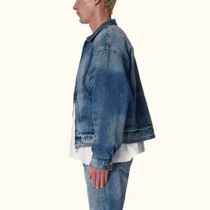Men Women Button <b>Denim</b> <b>Jacket</b> Lapel Collar Classic Fit Distressed Acid Wash Fashion Wholesale New Arrival - Product Image 2