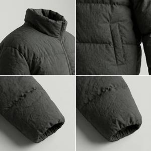 Veste matelassée gris foncé froissée pour homme, avec col montant, logo frontal et poches latérales – Vente en gros OEM - Product Image 4