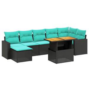 Set di divani da giardino in polyrattan nero da 8 pezzi con cuscini - Product Image 2