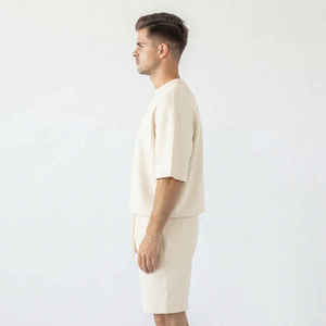 Ensemble survêtement homme personnalisé avec logo, t-shirt et short zippé, décontracté, coupe oversize, en coton et polyester - Product Image 3
