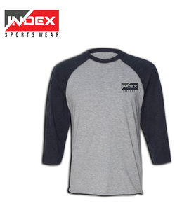 Camiseta Deportiva INDEX para Hombre, Manga Raglán, Gris y Negro, 3/4 de Longitud, Cuello Redondo, Informal, de Algodón, Corte Regular - Product Image 3