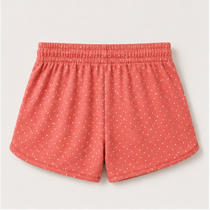 Custom Warm Coral Polka Dot Womens Roomy Relaxed Fit Drawstring <b>Lounge</b> <b>Shorts</b> Cotton-Rayon Jersey - Product Image 2