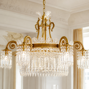 Lámpara de Araña de Cristal Dorada Ornamentada, Lámpara Colgante de Lujo con Brazos en Espiral para Decoración Interior Clásica de Villas y Hoteles - Product Image 1