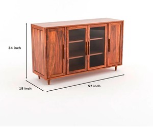 Wholesale Mid Century Modern Solid Wood <b>Sideboard</b> 4 Door Glass Buffet Cabinet Dining Room Credenza | Pindel Handicraft - Product Image 6
