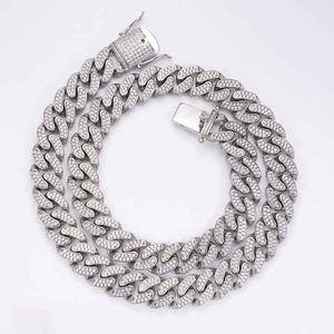 Collar de Cadena Cubana con Diamantes Cultivados en Laboratorio VS1, Doble Hilera, Chapado en Oro Blanco, Plata 925, Joyería Hip Hop Unisex, Cadena para Raperos - Product Image 2