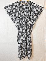 Robe Kaftan en Coton Floral Noir et Blanc pour Femme, Style Bohème, Maxi, Ample, pour la Plage et les Vacances d'Été, Grande Taille, Cache-maillot