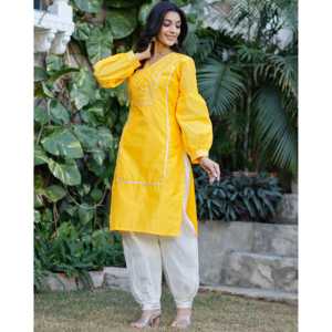 Conjunto de Kurta Casual Transpirable para Mujer, Color Amarillo Ray, Talla XS - Product Image 6