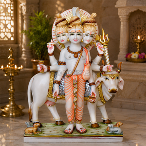 Premium Marble Lord Dattatreya Statue with Kamadhenu Cow & Trishul | Handcrafted White Marble Dattatreya Murti | MALIYAS - Product Image 1